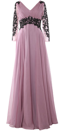 MACloth Women Long Sleeve Formal Evening Gown V Neck Mother of The Bride Dress