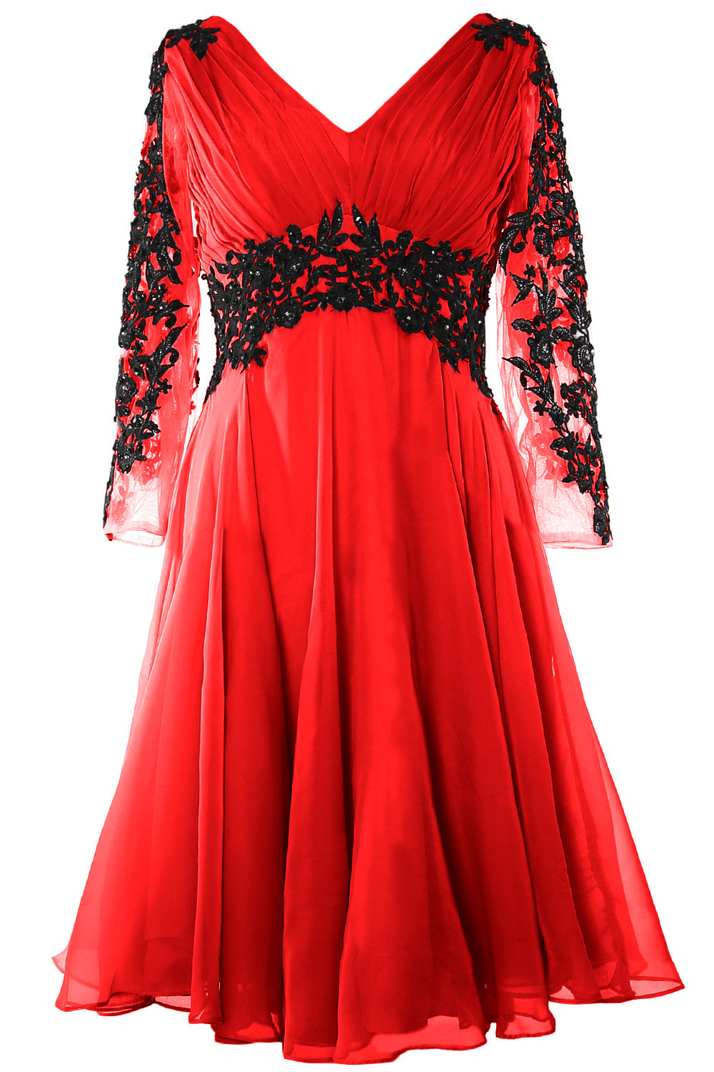 Vestido de noche formal para mujer de MACloth, escote en V, manga larga, vestido para madre de la novia