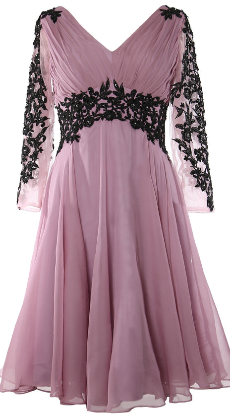 MACloth Women Evening Formal Gown V Neck Long Sleeve Mother of The Brides Dress