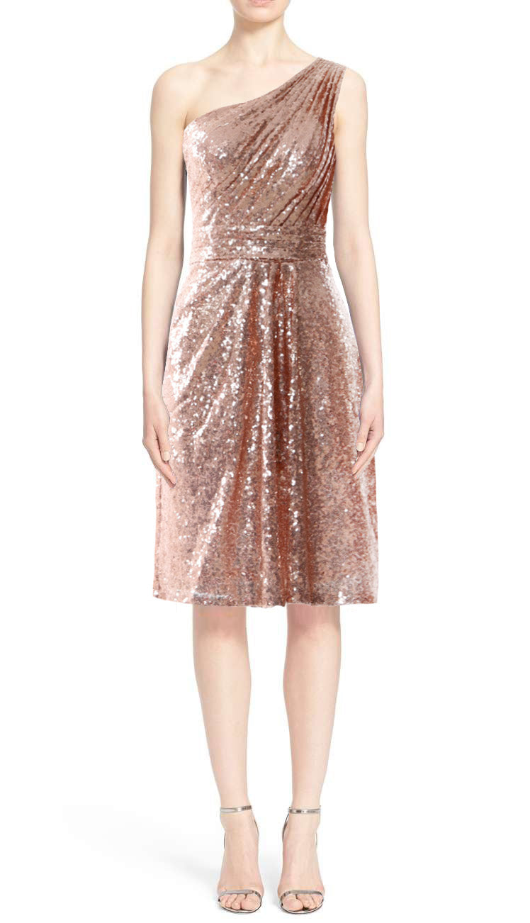 MACloth Women One Shoulder Sequin Cocktail Dress Short Bridesmaid Fomral Gown