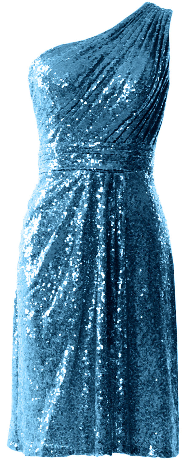 MACloth Women One Shoulder Sequin Cocktail Dress Short Bridesmaid Fomral Gown