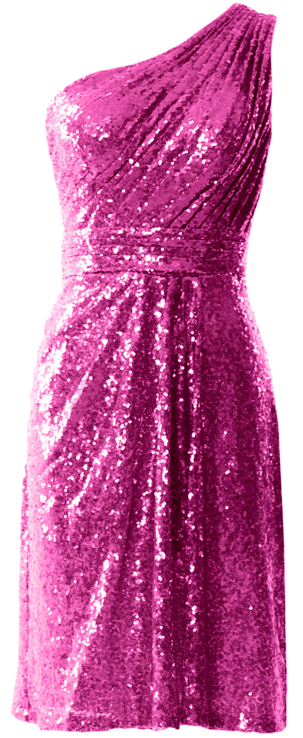 MACloth Women One Shoulder Sequin Cocktail Dress Short Bridesmaid Fomral Gown