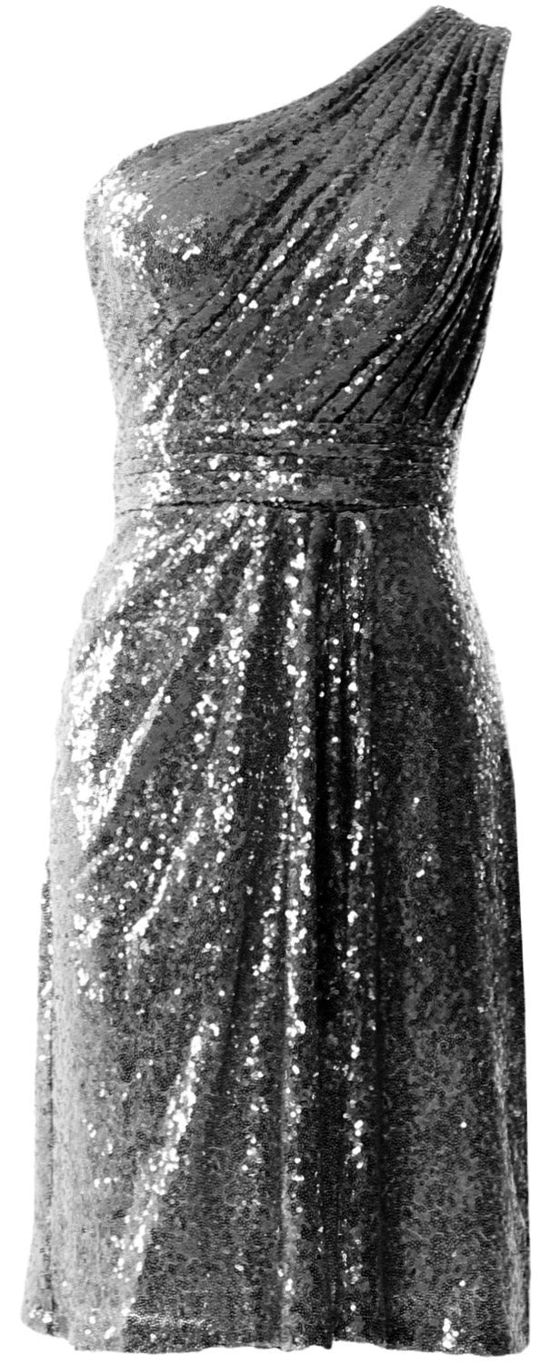 MACloth Women One Shoulder Sequin Cocktail Dress Short Bridesmaid Fomral Gown