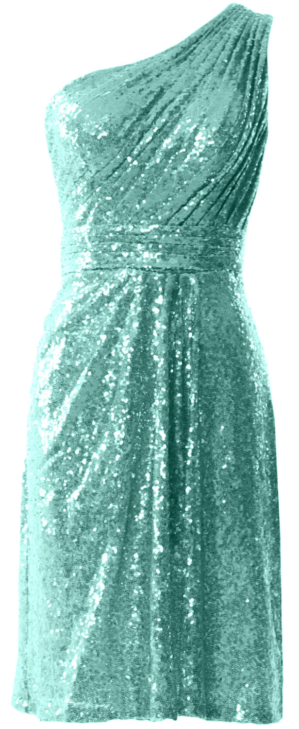 MACloth Women One Shoulder Sequin Cocktail Dress Short Bridesmaid Fomral Gown
