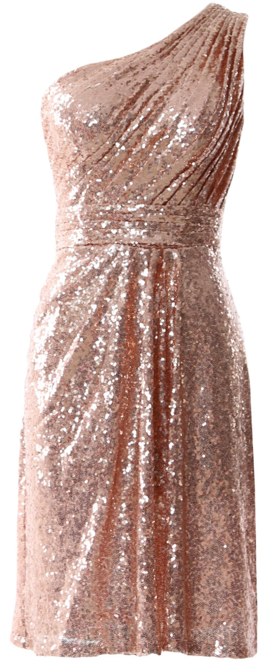 Vestido de cóctel corto con lentejuelas y un hombro descubierto para mujer de MACloth