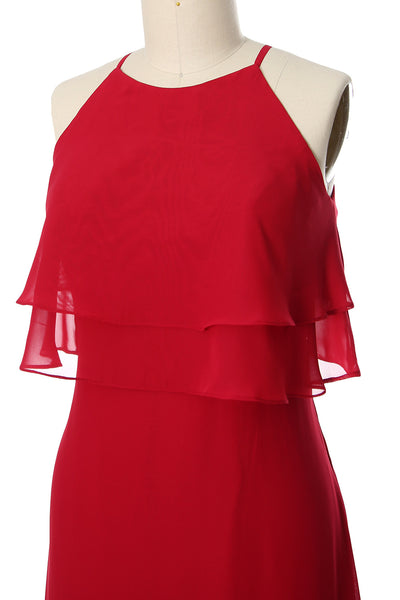 MACloth Elegant Long Bridesmaid Dress Tiered Chiffon Wedding Party Formal Gown