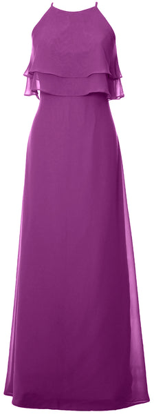 MACloth Elegant Long Bridesmaid Dress Tiered Chiffon Wedding Party Formal Gown