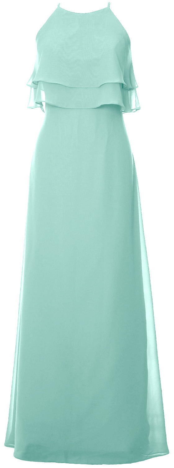 MACloth Elegant Long Bridesmaid Dress Tiered Chiffon Wedding Party Formal Gown
