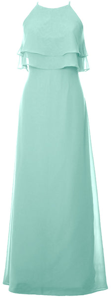 MACloth Elegant Long Bridesmaid Dress Tiered Chiffon Wedding Party Formal Gown