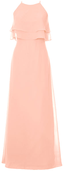 MACloth Elegant Long Bridesmaid Dress Tiered Chiffon Wedding Party Formal Gown