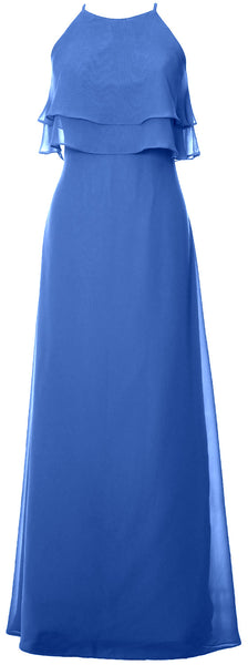 MACloth Elegant Long Bridesmaid Dress Tiered Chiffon Wedding Party Formal Gown