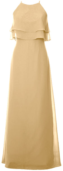 MACloth Elegant Long Bridesmaid Dress Tiered Chiffon Wedding Party Formal Gown