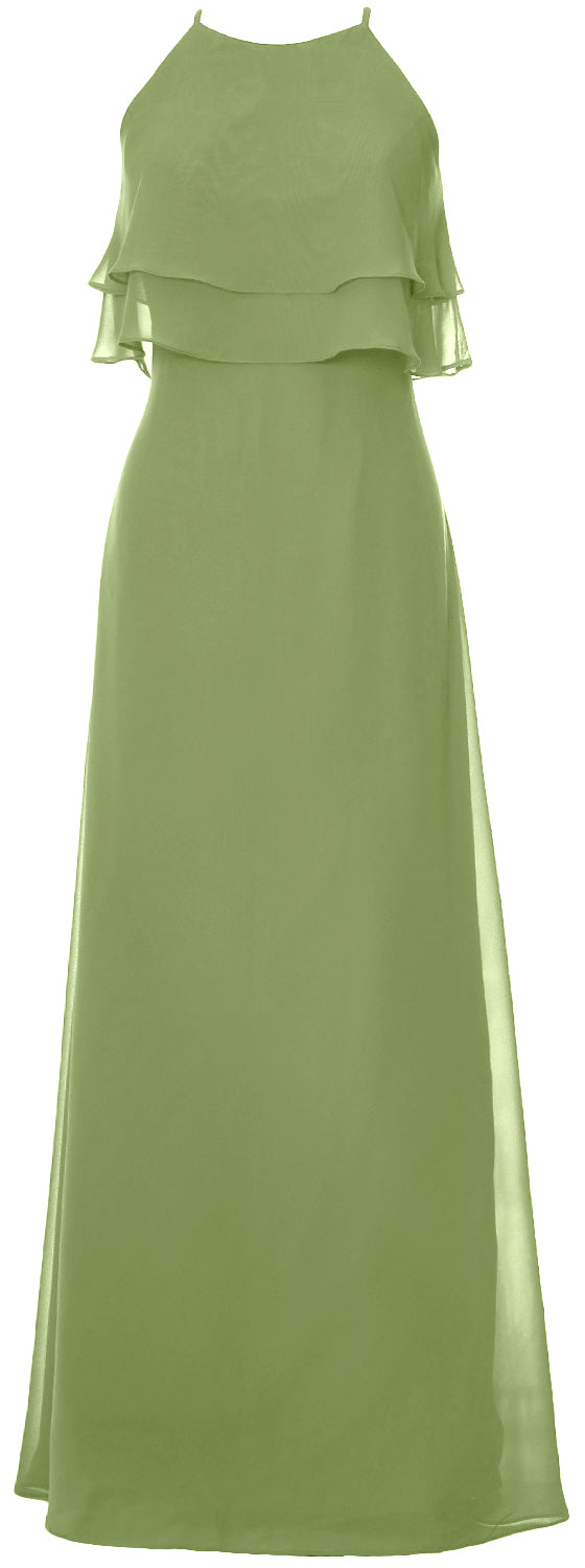 MACloth Elegant Long Bridesmaid Dress Tiered Chiffon Wedding Party Formal Gown
