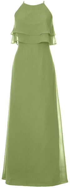 MACloth Elegant Long Bridesmaid Dress Tiered Chiffon Wedding Party Formal Gown