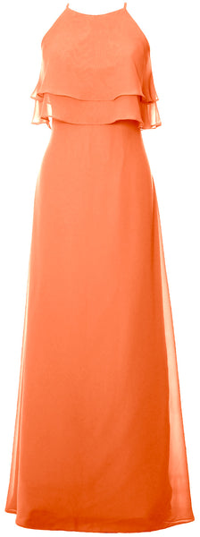 MACloth Elegant Long Bridesmaid Dress Tiered Chiffon Wedding Party Formal Gown