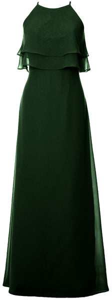 MACloth Elegant Long Bridesmaid Dress Tiered Chiffon Wedding Party Formal Gown