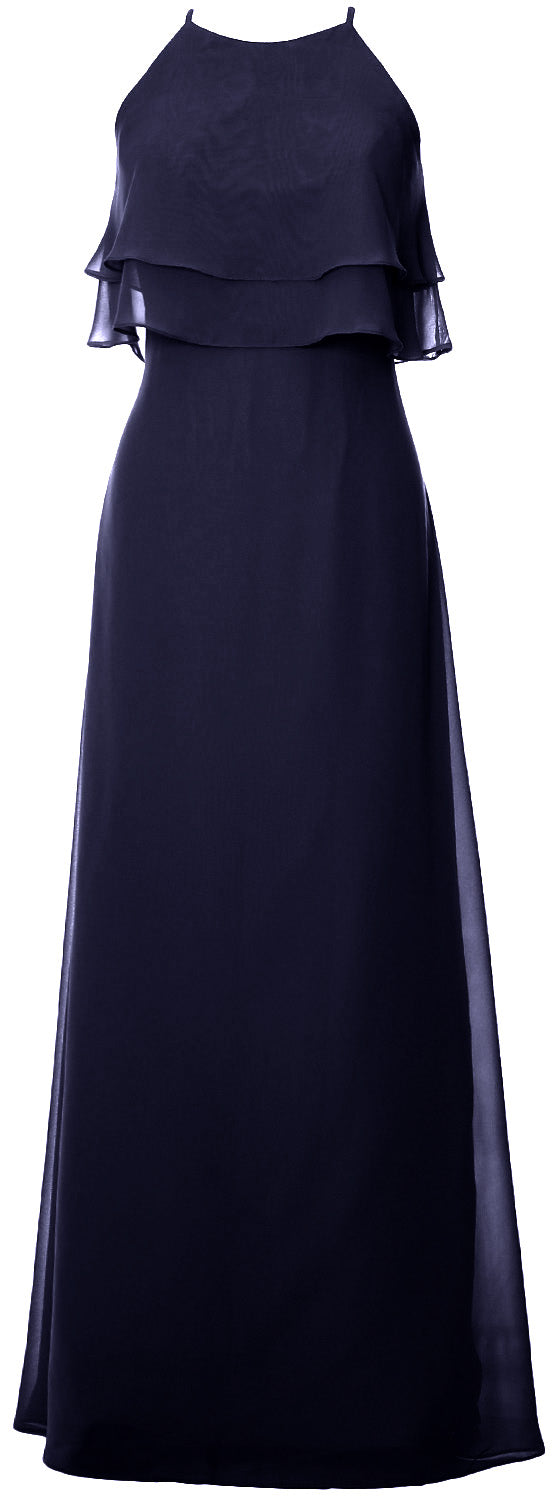 MACloth Elegant Long Bridesmaid Dress Tiered Chiffon Wedding Party Formal Gown