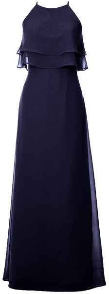 MACloth Elegant Long Bridesmaid Dress Tiered Chiffon Wedding Party Formal Gown