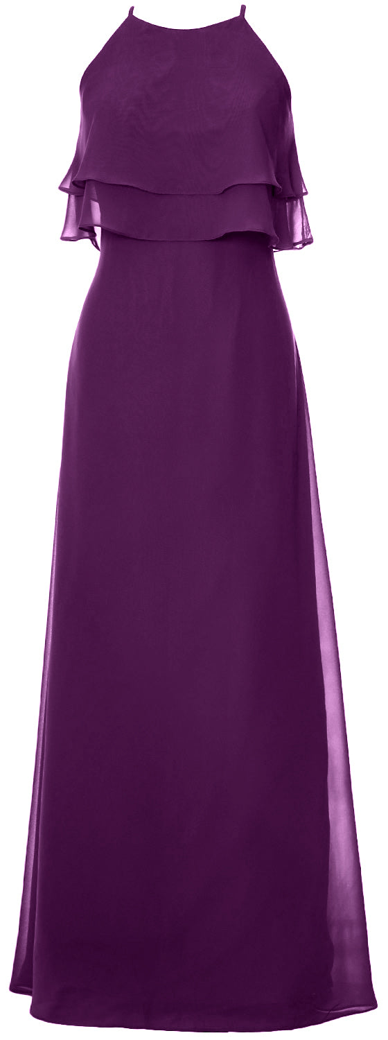 MACloth Elegant Long Bridesmaid Dress Tiered Chiffon Wedding Party Formal Gown