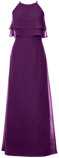 MACloth Elegant Long Bridesmaid Dress Tiered Chiffon Wedding Party Formal Gown