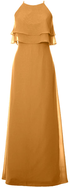 MACloth Elegant Long Bridesmaid Dress Tiered Chiffon Wedding Party Formal Gown