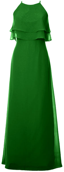 MACloth Elegant Long Bridesmaid Dress Tiered Chiffon Wedding Party Formal Gown