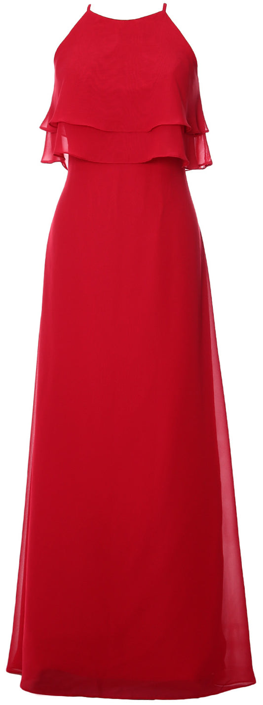 Vestido elegante largo de dama de honor MACloth de gasa escalonada para fiesta de boda, vestido formal