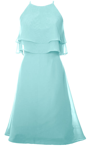 MACloth Tiered Chiffon Short Bridesmaid Dress Halter Cocktail Dress Prom Gown