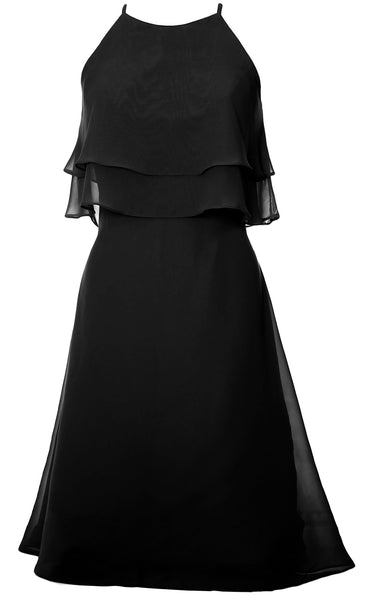 MACloth Tiered Chiffon Short Bridesmaid Dress Halter Cocktail Dress Prom Gown