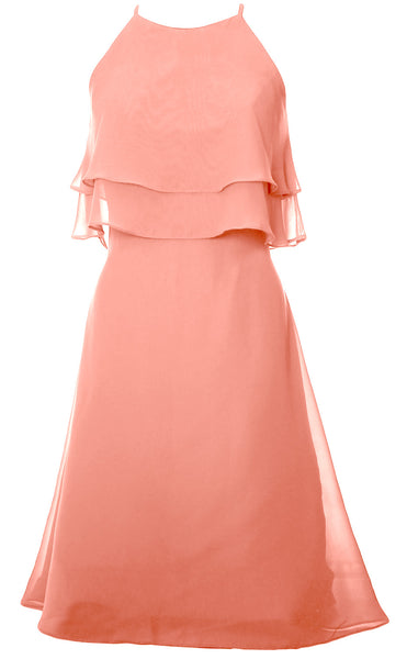 MACloth Tiered Chiffon Short Bridesmaid Dress Halter Cocktail Dress Prom Gown