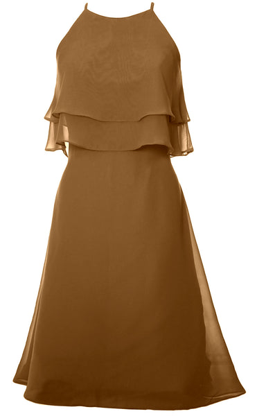 MACloth Tiered Chiffon Short Bridesmaid Dress Halter Cocktail Dress Prom Gown