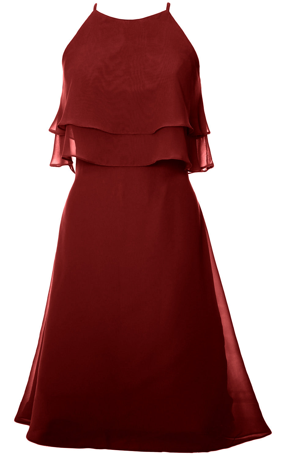 Vestido de dama de honor corto de gasa con capas de MACloth, vestido de cóctel con cuello halter, vestido de fiesta