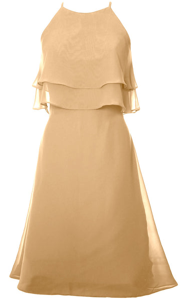 MACloth Tiered Chiffon Short Bridesmaid Dress Halter Cocktail Dress Prom Gown