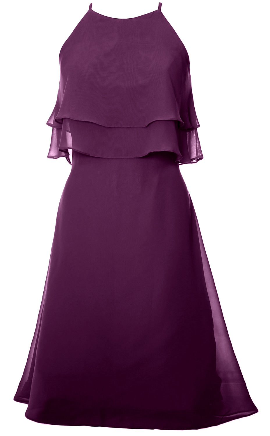 Vestido de dama de honor corto de gasa con capas de MACloth, vestido de cóctel con cuello halter, vestido de fiesta