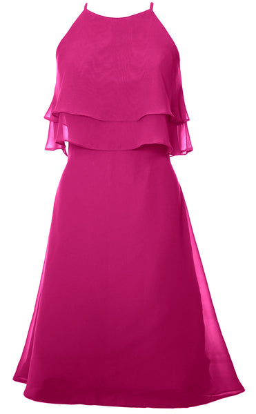 MACloth Tiered Chiffon Short Bridesmaid Dress Halter Cocktail Dress Prom Gown