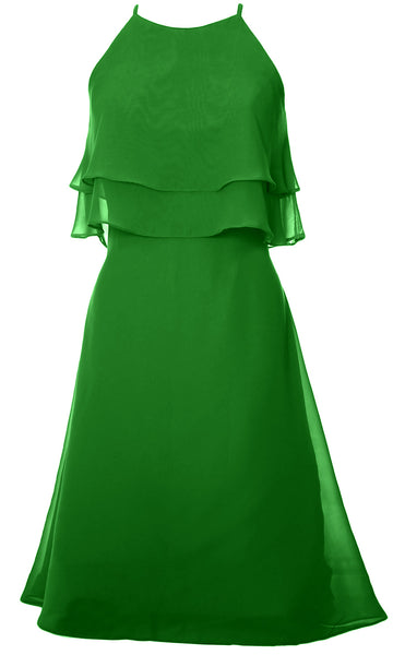 MACloth Tiered Chiffon Short Bridesmaid Dress Halter Cocktail Dress Prom Gown