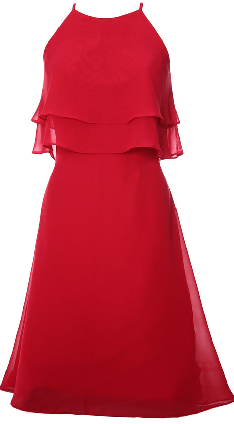 MACloth Tiered Chiffon Short Bridesmaid Dress Halter Cocktail Dress Prom Gown