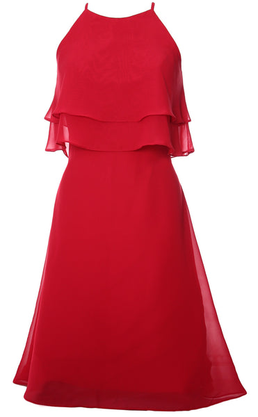 MACloth Tiered Chiffon Short Bridesmaid Dress Halter Cocktail Dress Prom Gown