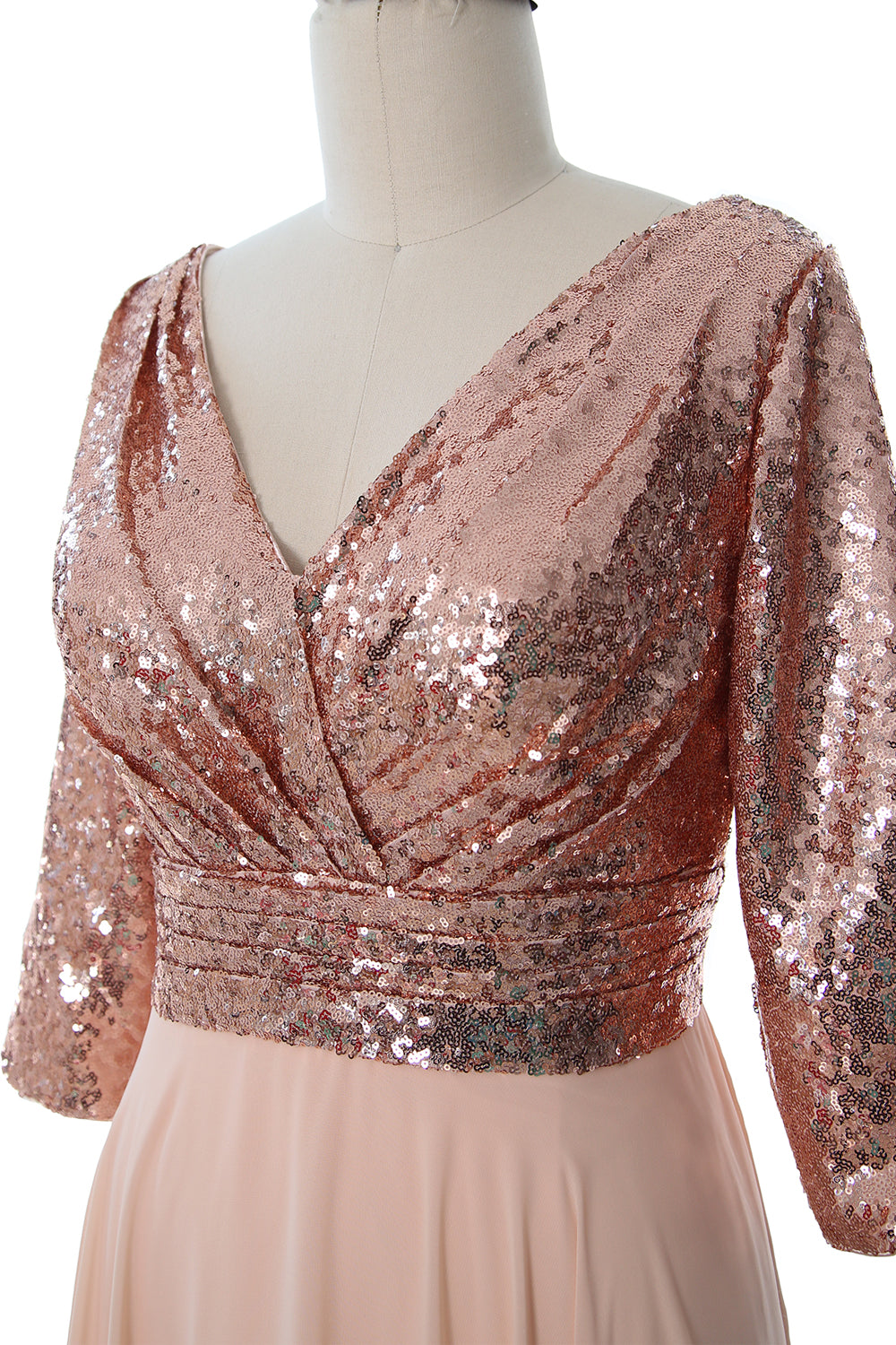 Vestido de gasa con lentejuelas y escote en V y mangas 3/4 para mujer de MACloth