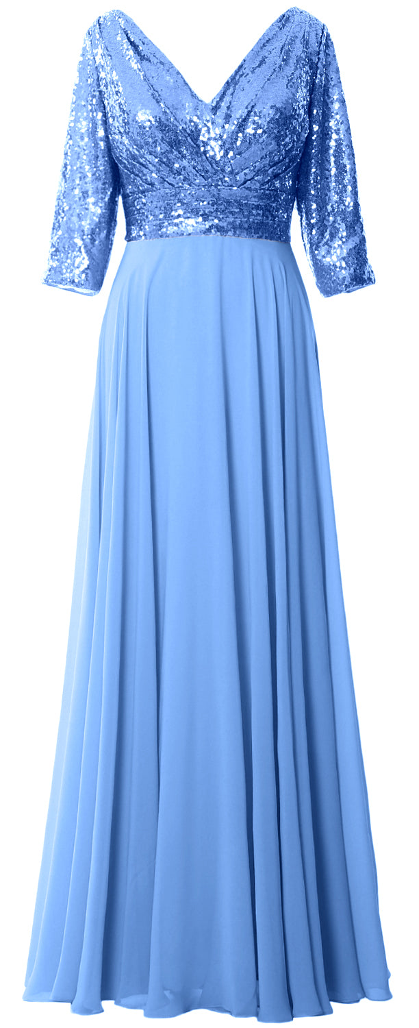 Vestido de gasa con lentejuelas y escote en V y mangas 3/4 para mujer de MACloth