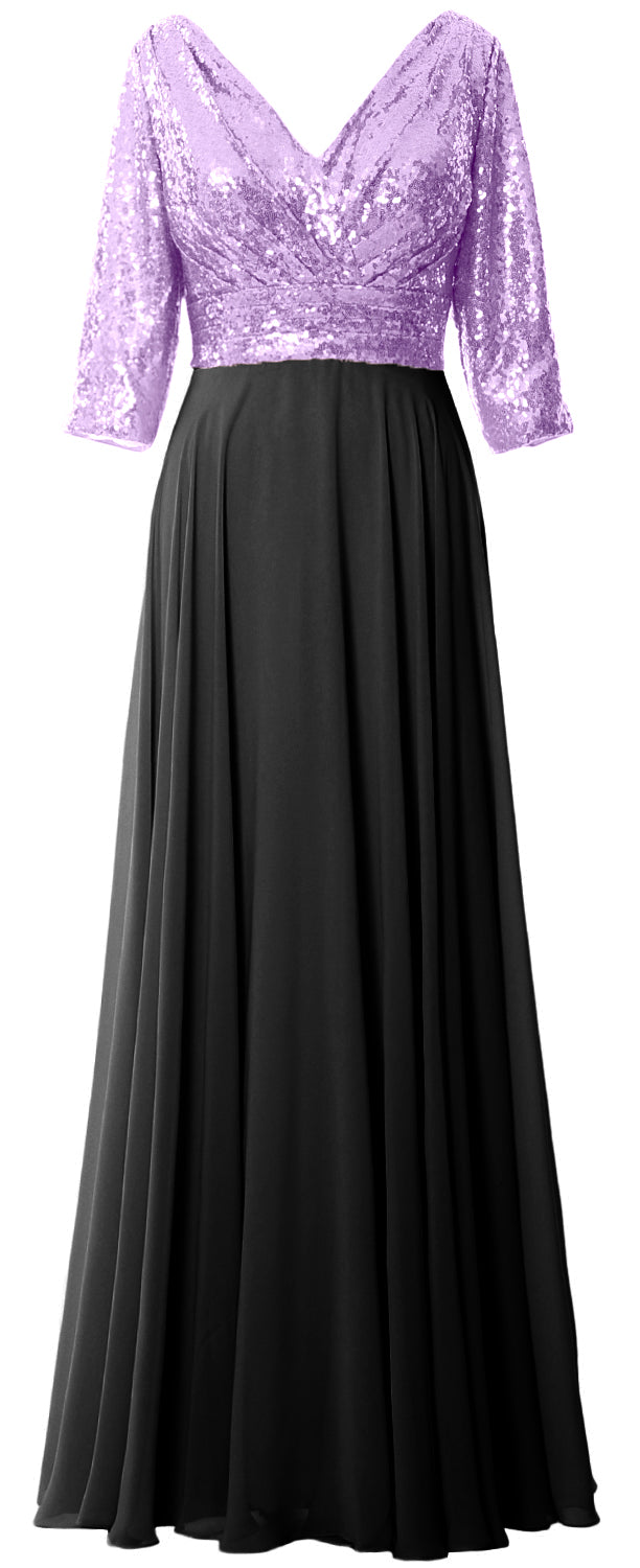 Vestido de gasa con lentejuelas y escote en V y mangas 3/4 para mujer de MACloth