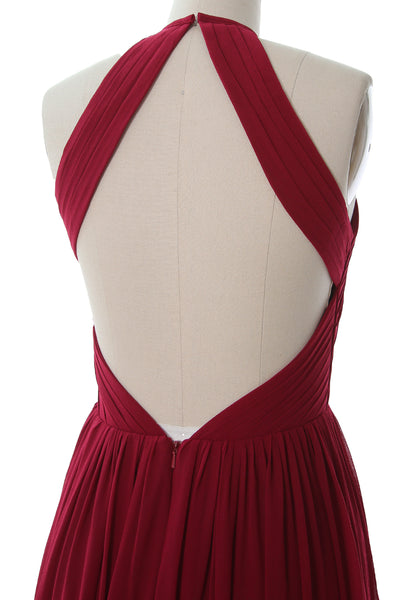 MACloth Women Halter Chiffon Cocktail Dress Short Bridesmaid Gown with Open Back