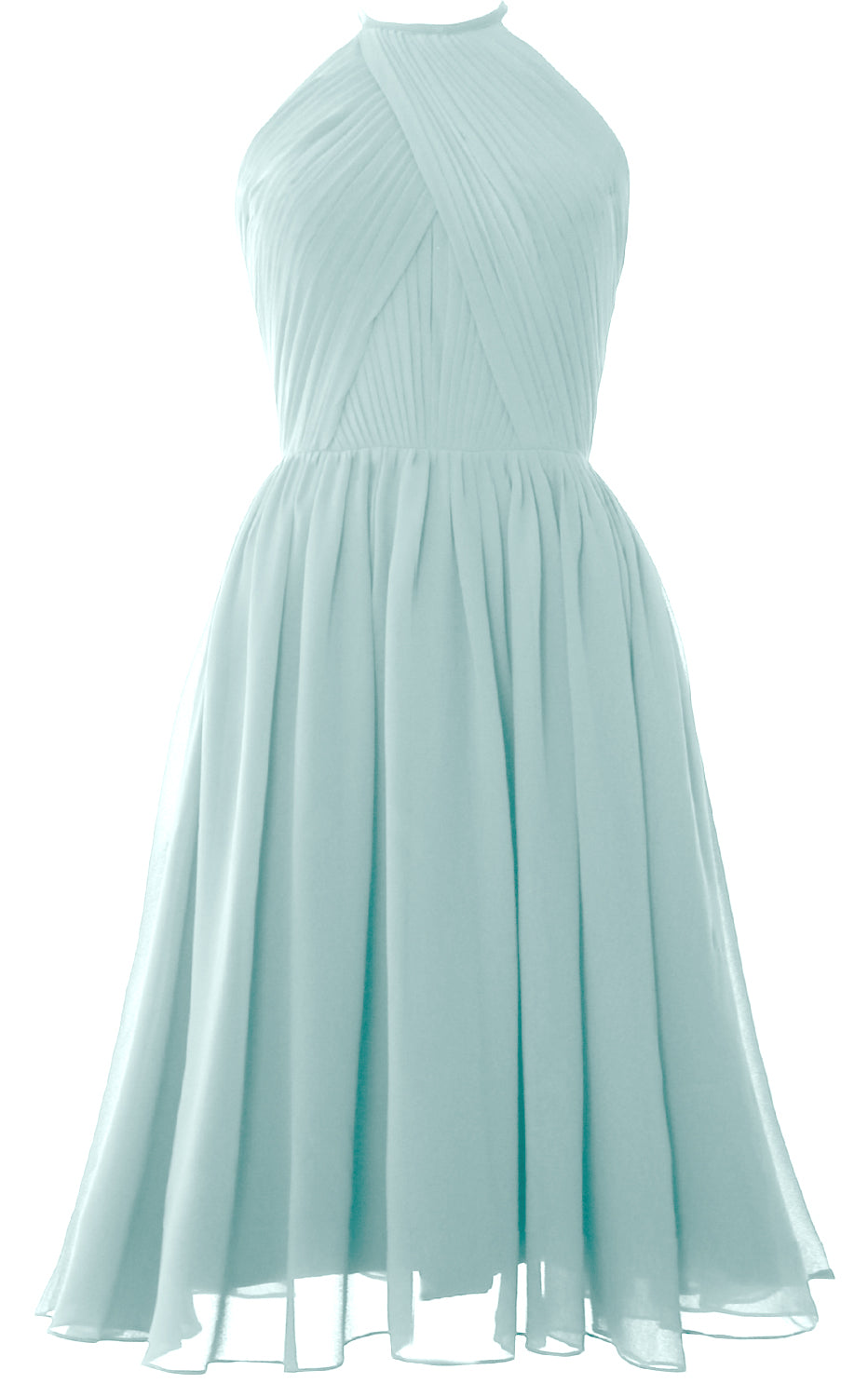 MACloth Women Halter Chiffon Cocktail Dress Short Bridesmaid Gown with Open Back