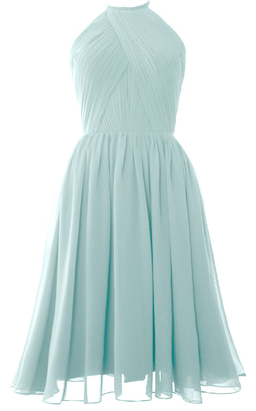 MACloth Women Halter Chiffon Cocktail Dress Short Bridesmaid Gown with Open Back