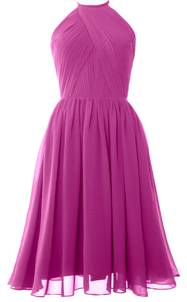 MACloth Women Halter Chiffon Cocktail Dress Short Bridesmaid Gown with Open Back