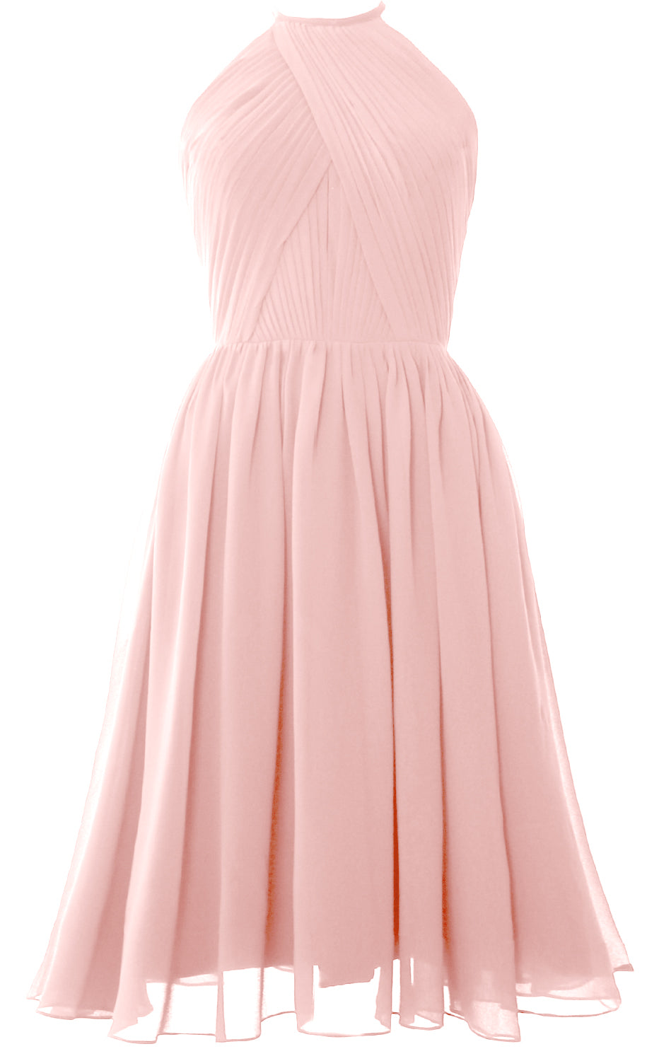 MACloth Women Halter Chiffon Cocktail Dress Short Bridesmaid Gown with Open Back