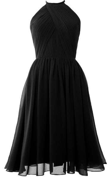 MACloth Women Halter Chiffon Cocktail Dress Short Bridesmaid Gown with Open Back