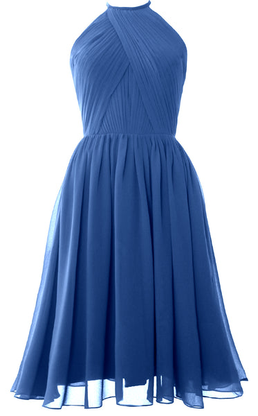MACloth Women Halter Chiffon Cocktail Dress Short Bridesmaid Gown with Open Back
