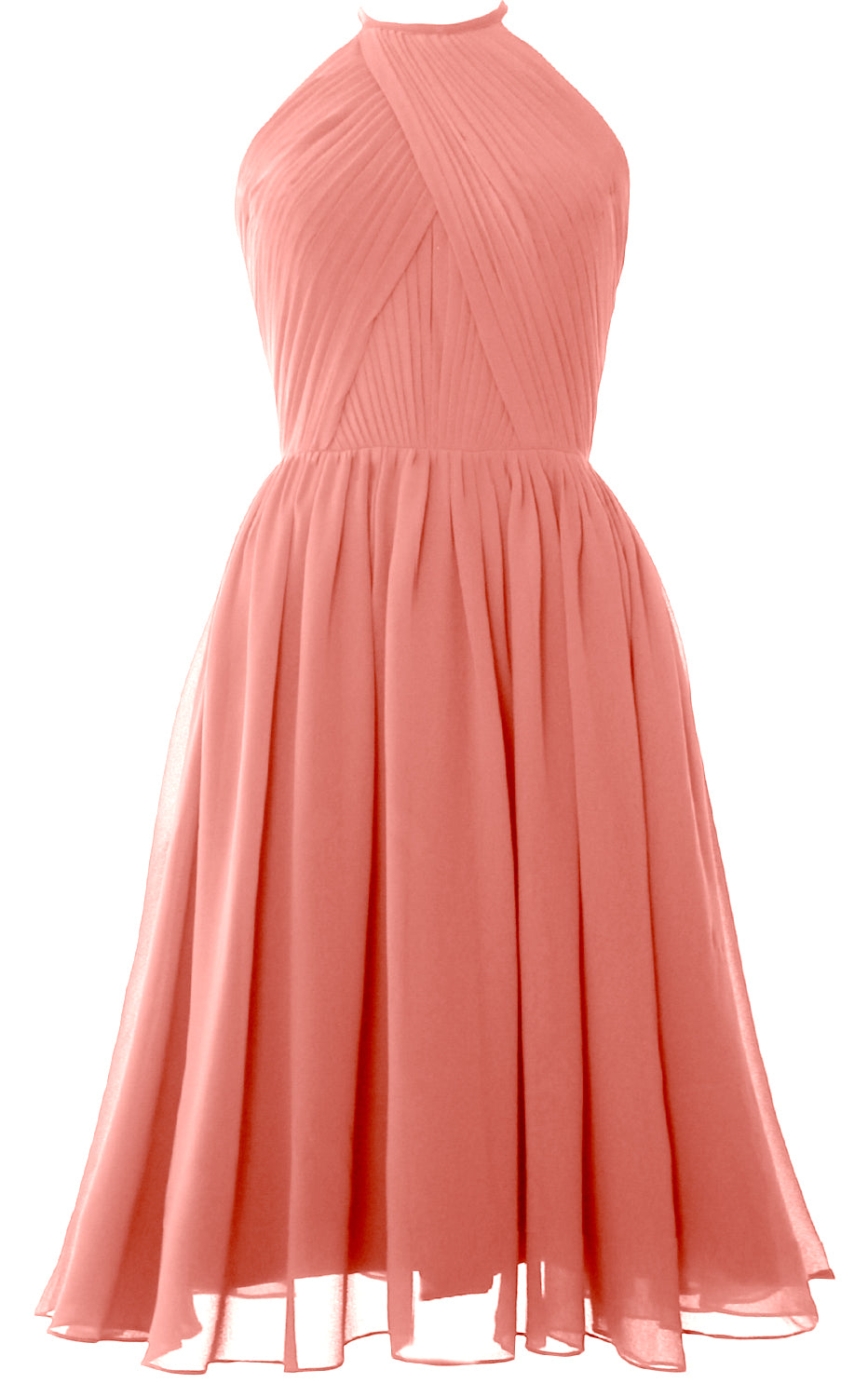 MACloth Women Halter Chiffon Cocktail Dress Short Bridesmaid Gown with Open Back