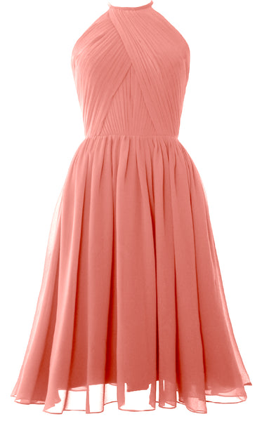 MACloth Women Halter Chiffon Cocktail Dress Short Bridesmaid Gown with Open Back